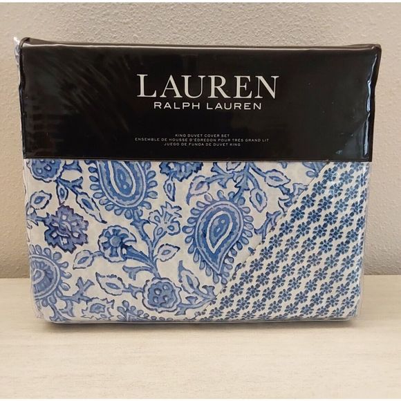 Ralph Lauren ARIELLE FLORAL Navy White 100% Cotton King Duvet Cover Set - Picture 1 of 10